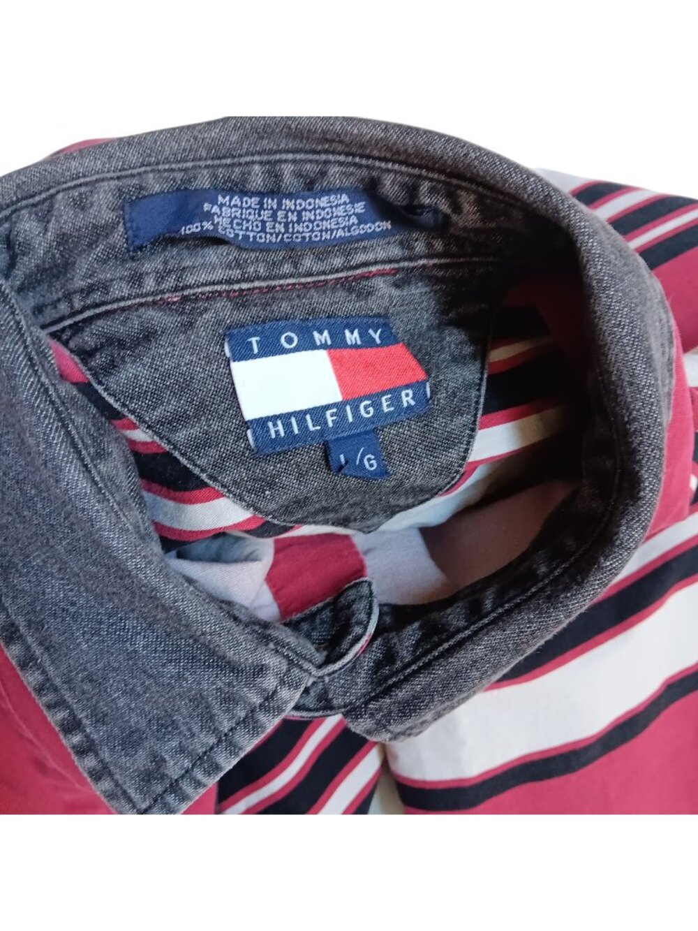 Tommy Hilfiger Brush Popper Vintage Men's Shirt Large 1990's Striped All Cotton